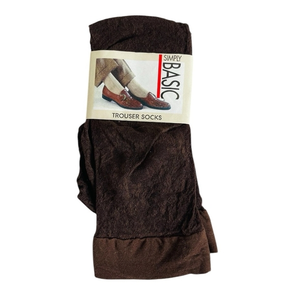 Rare Vintage SIMPLY BASIC Women’s Brown Textured Floral Trouser Socks Size 9-11 - Picture 2 of 3